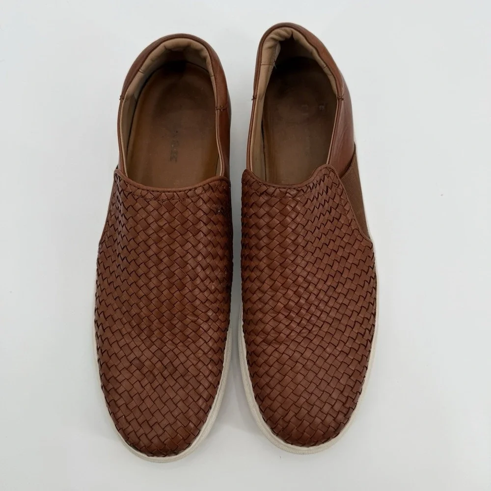 H.S. Trask Woven Calfskin Brown Leather Slip On Sneakers Mens Shoes Size‎ 13 M